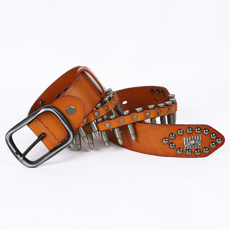 Personality Cool Bullet Rivet Leather Belt - Yellow - 44 - image 0