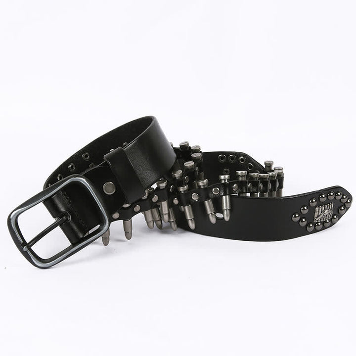 Personality Cool Bullet Rivet Leather Belt - Black - 44 - image 14