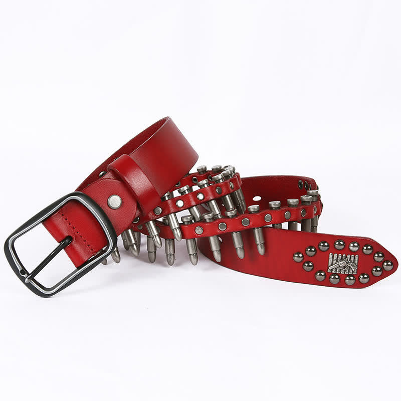 Personality Cool Bullet Rivet Leather Belt - Red - 44 - image 15