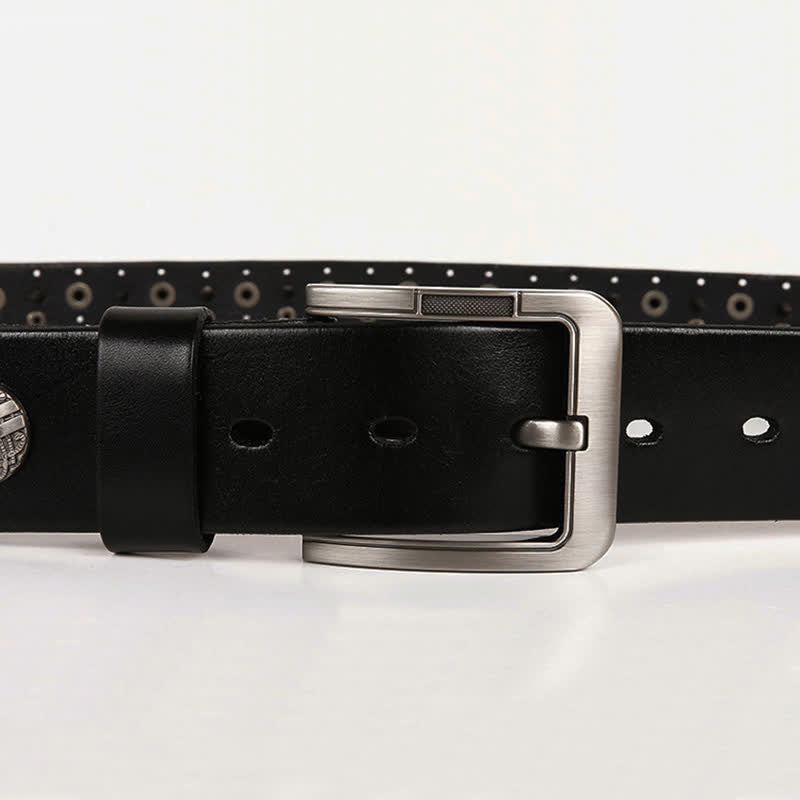 Motorcycle Jeans Heavy Metal Rivet Leather Belt - image 11