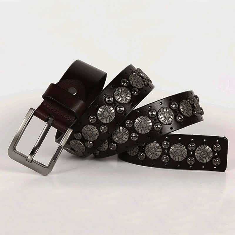 Motorcycle Jeans Heavy Metal Rivet Leather Belt - image 8