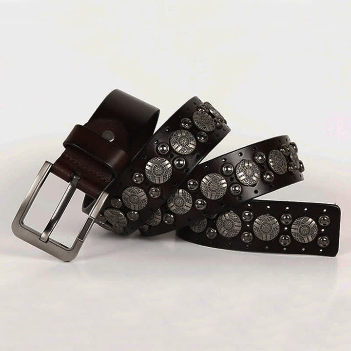 Motorcycle Jeans Heavy Metal Rivet Leather Belt - image 8