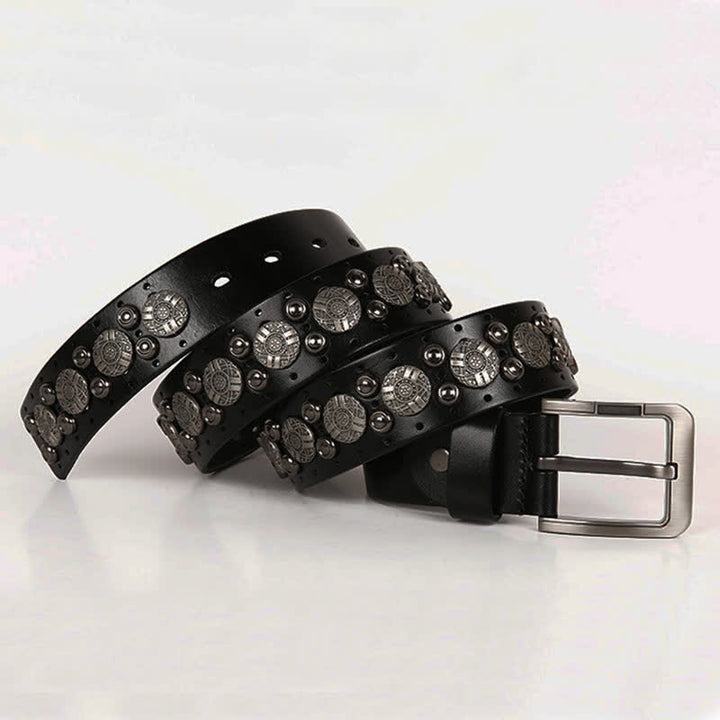 Motorcycle Jeans Heavy Metal Rivet Leather Belt - image 7