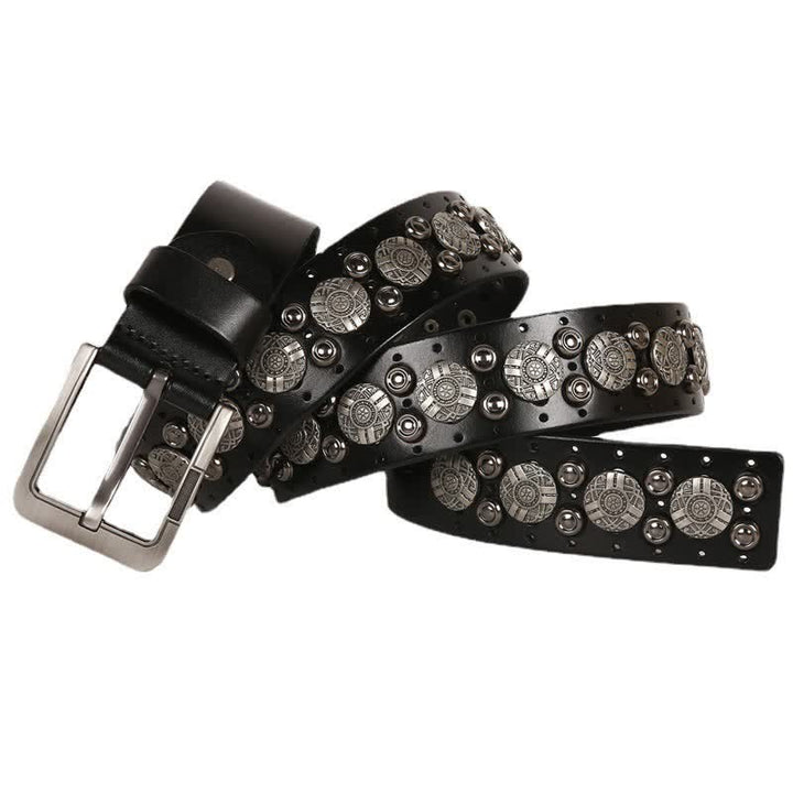 Motorcycle Jeans Heavy Metal Rivet Leather Belt - Black - 44 - image 2
