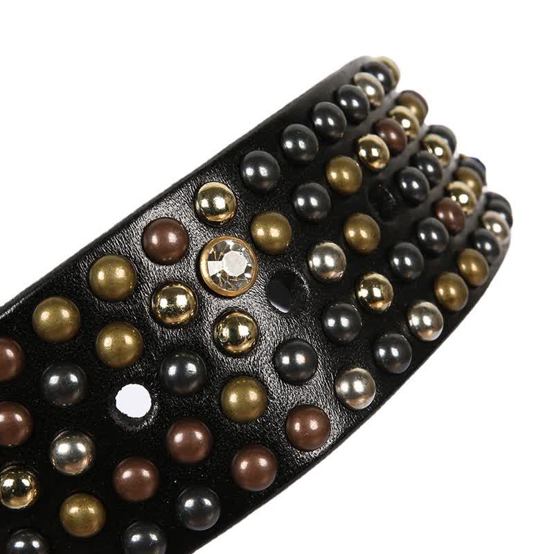 Stylish Nailheads Rhinestone Studded Rivet Leather Belt - image 8