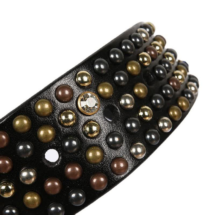 Stylish Nailheads Rhinestone Studded Rivet Leather Belt - image 8
