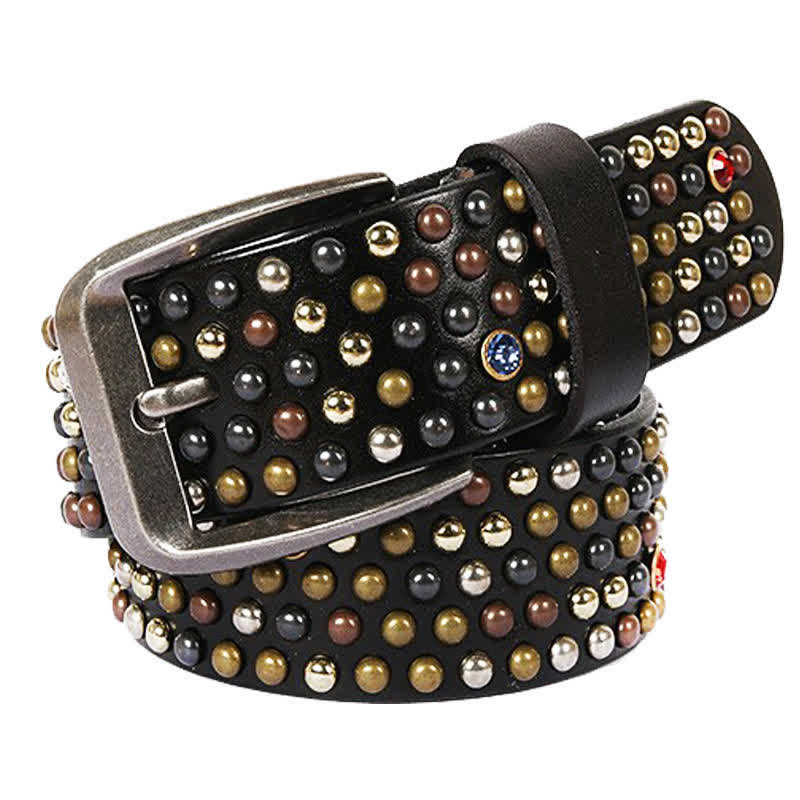 Stylish Nailheads Rhinestone Studded Rivet Leather Belt - image 1
