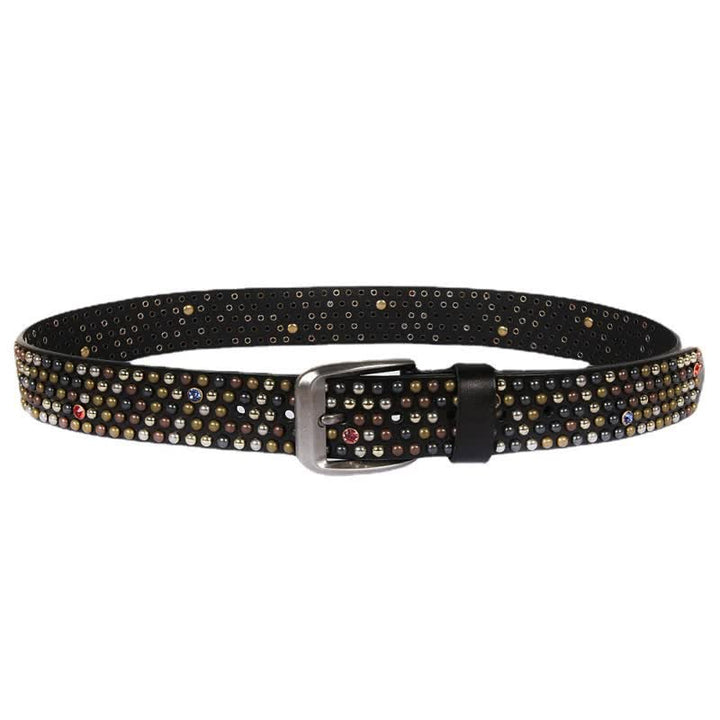 Stylish Nailheads Rhinestone Studded Rivet Leather Belt - image 4