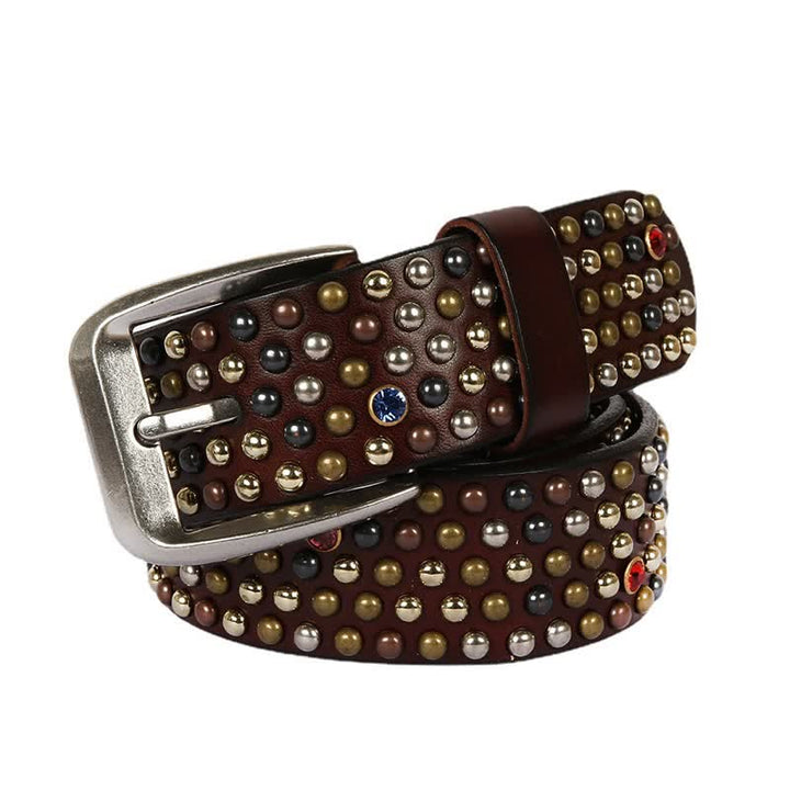 Stylish Nailheads Rhinestone Studded Rivet Leather Belt - Coffee - 44 - image 9