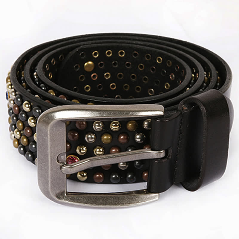 Stylish Nailheads Rhinestone Studded Rivet Leather Belt - image 3