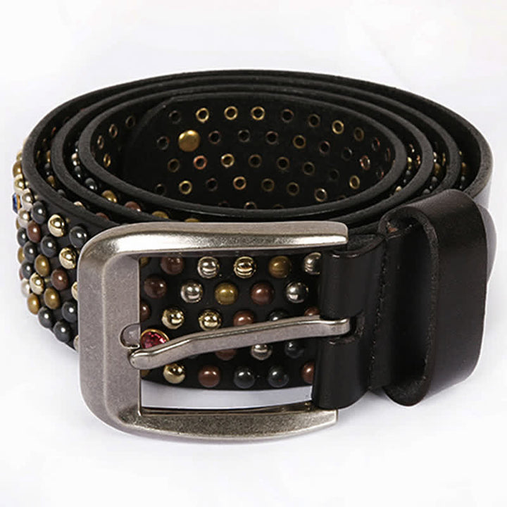 Stylish Nailheads Rhinestone Studded Rivet Leather Belt - image 3