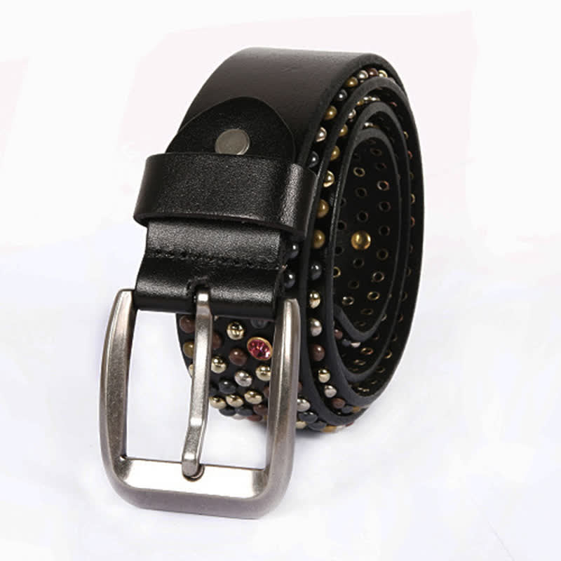 Stylish Nailheads Rhinestone Studded Rivet Leather Belt - image 2