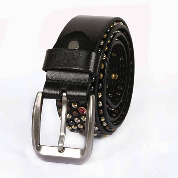 Stylish Nailheads Rhinestone Studded Rivet Leather Belt - image 2