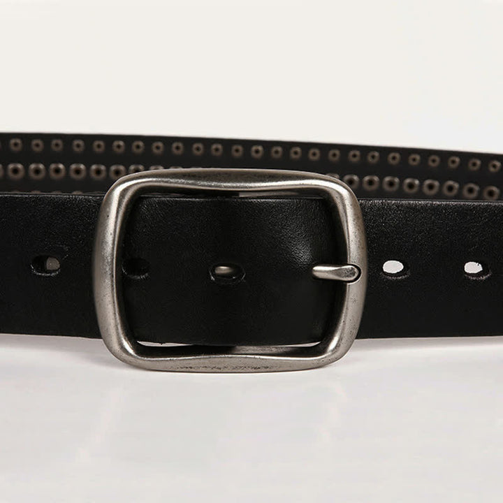 Vintage Geometric Metal Rivet Studded Leather Belt - image 15