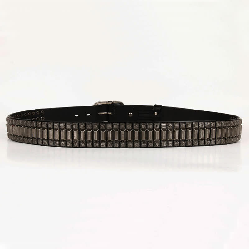 Vintage Geometric Metal Rivet Studded Leather Belt - image 13