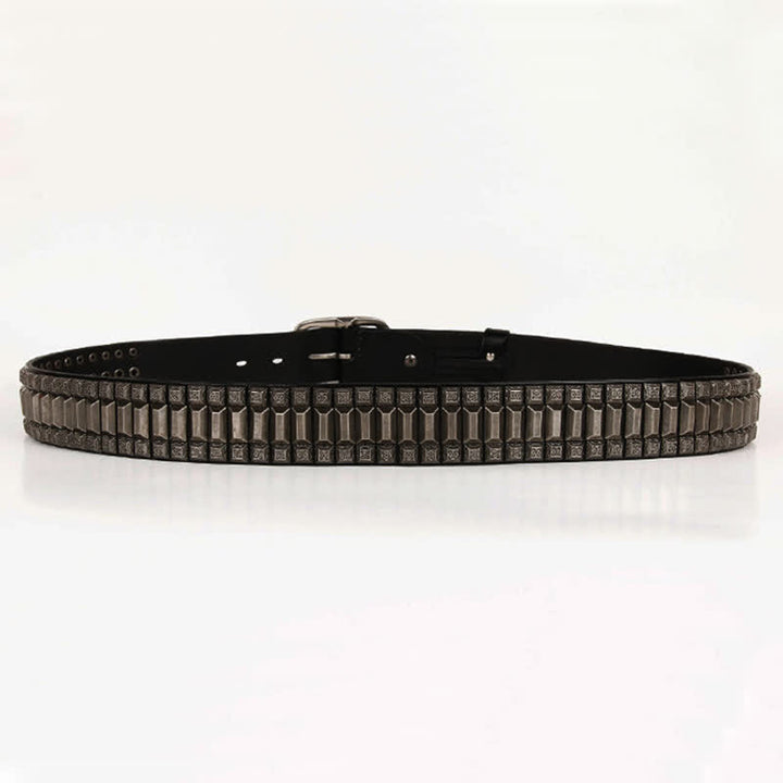 Vintage Geometric Metal Rivet Studded Leather Belt - image 13