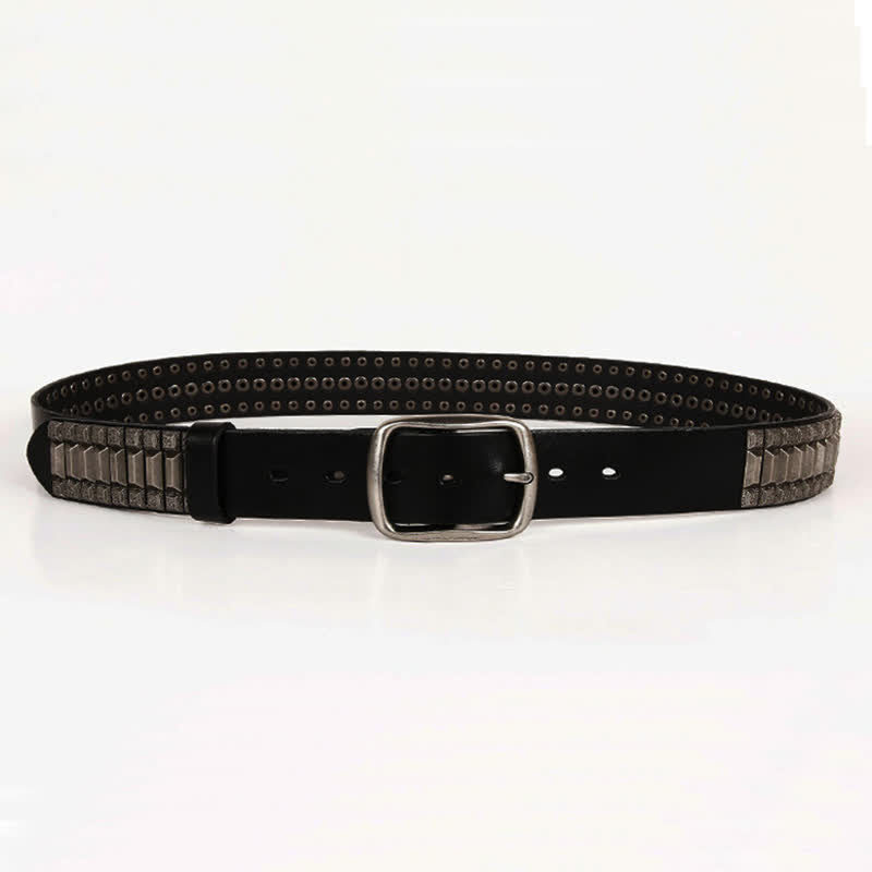 Vintage Geometric Metal Rivet Studded Leather Belt - image 12
