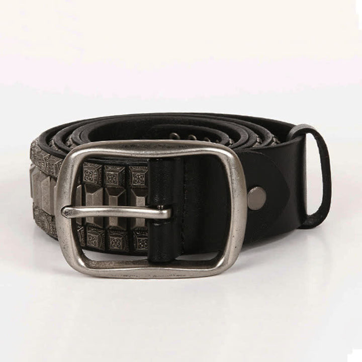 Vintage Geometric Metal Rivet Studded Leather Belt - image 2