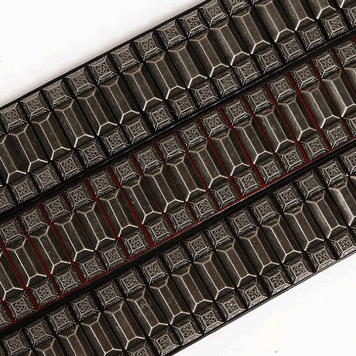 Vintage Geometric Metal Rivet Studded Leather Belt - image 5