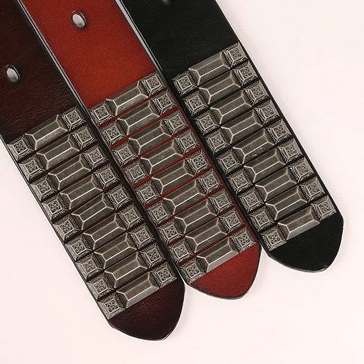 Vintage Geometric Metal Rivet Studded Leather Belt - image 7