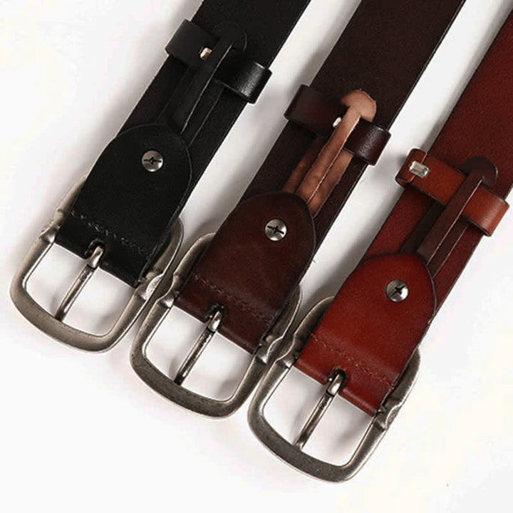 Vintage Geometric Metal Rivet Studded Leather Belt - image 4