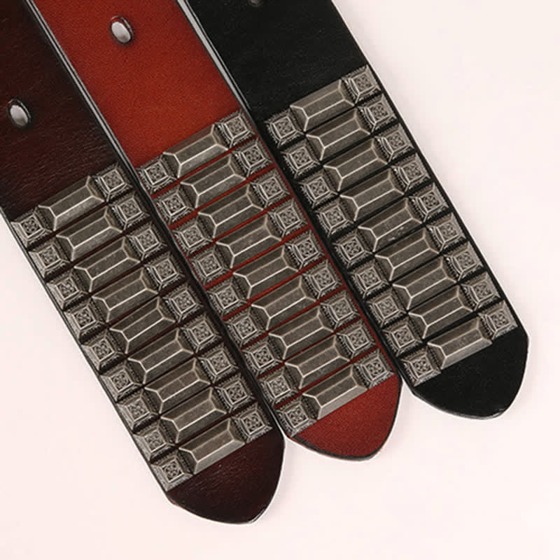 Vintage Geometric Metal Rivet Studded Leather Belt - image 7