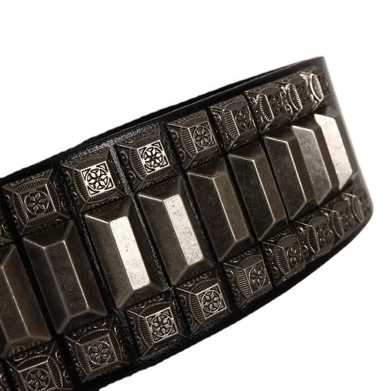 Vintage Geometric Metal Rivet Studded Leather Belt - image 14