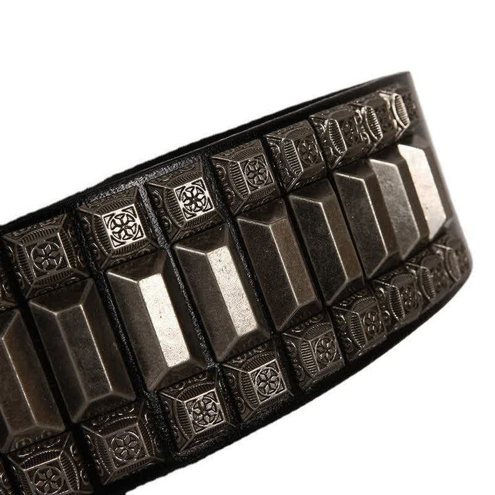 Vintage Geometric Metal Rivet Studded Leather Belt - image 14