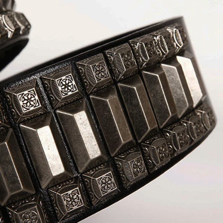 Vintage Geometric Metal Rivet Studded Leather Belt - image 18