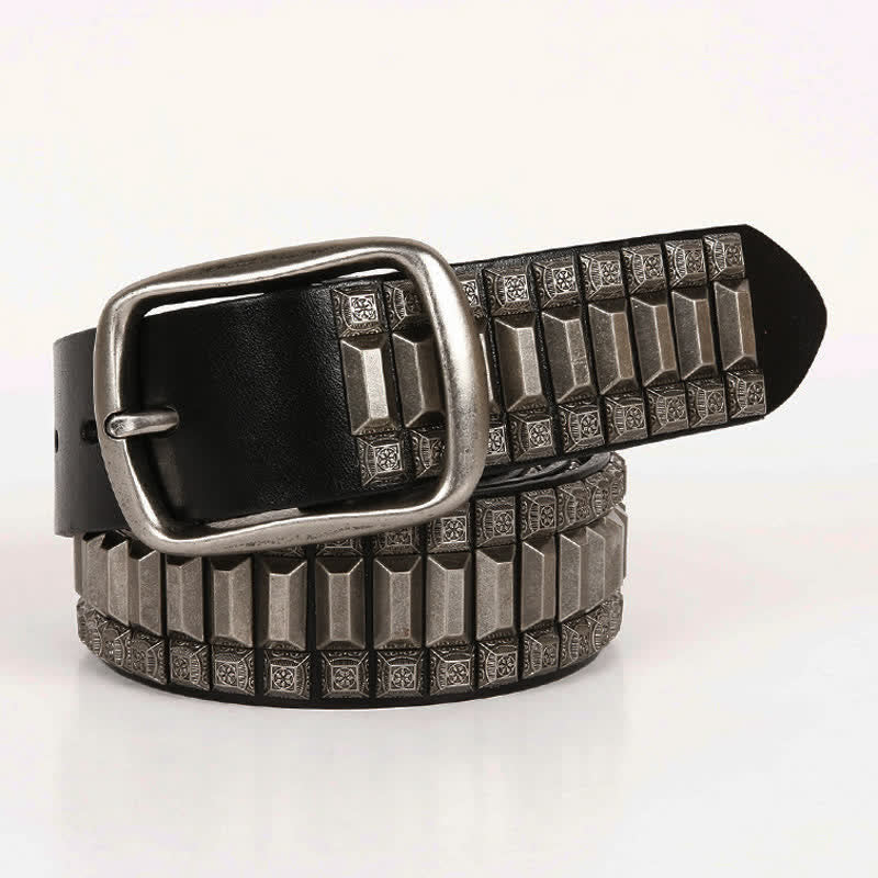 Vintage Geometric Metal Rivet Studded Leather Belt - image 10