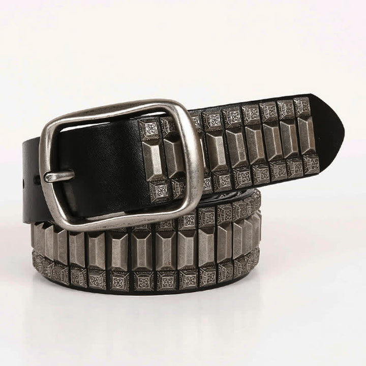 Vintage Geometric Metal Rivet Studded Leather Belt - image 10