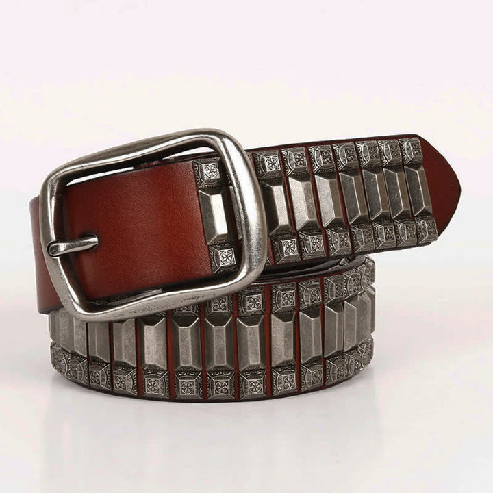 Vintage Geometric Metal Rivet Studded Leather Belt - image 20
