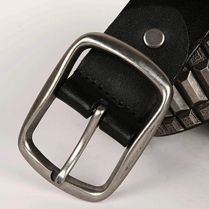 Vintage Geometric Metal Rivet Studded Leather Belt - image 17