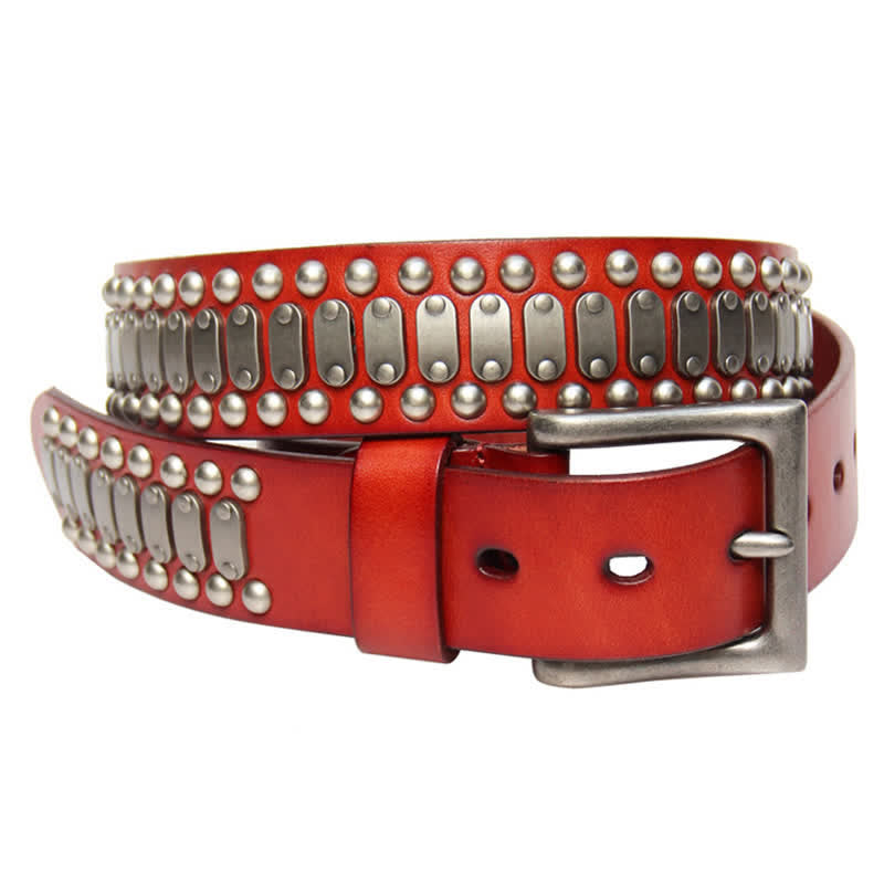 Casual Cool Metal Rock Rivet Studded Leather Belt - Red - 44 - image 5