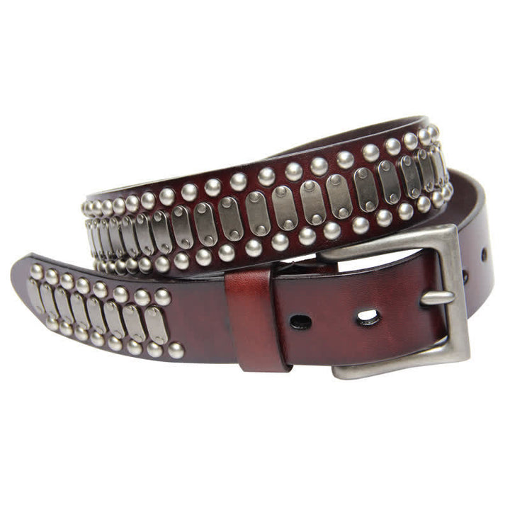 Casual Cool Metal Rock Rivet Studded Leather Belt - Coffee - 44 - image 3