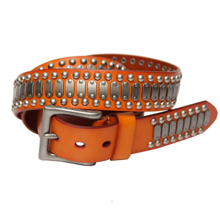 Casual Cool Metal Rock Rivet Studded Leather Belt - Orange - 44 - image 7