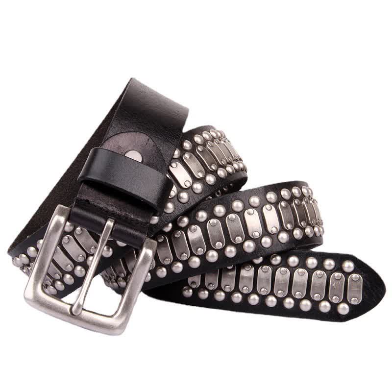Casual Cool Metal Rock Rivet Studded Leather Belt - Black - 44 - image 0