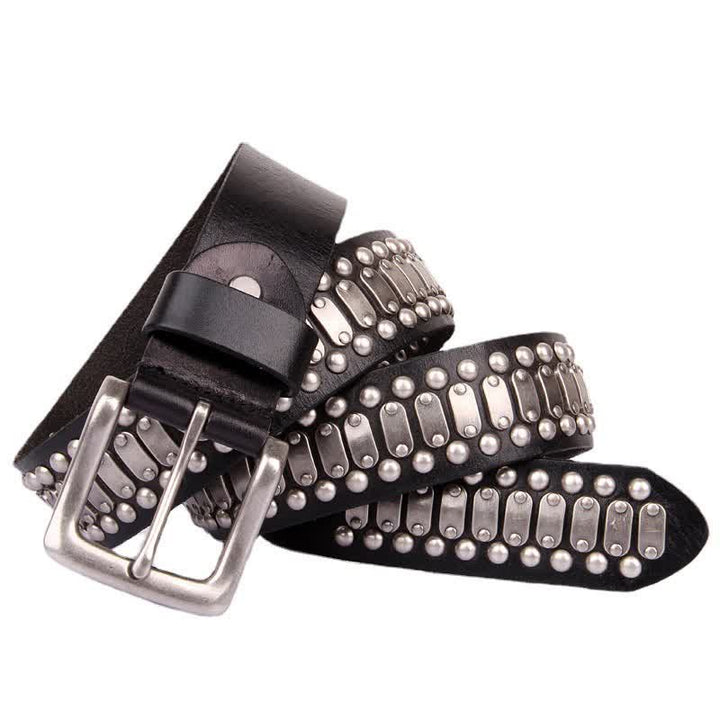 Casual Cool Metal Rock Rivet Studded Leather Belt - Black - 44 - image 0