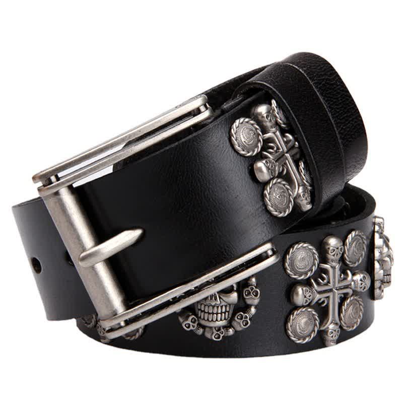 Heavy Metal Rivet Skull Cross Pattern Leather Belt - image 6
