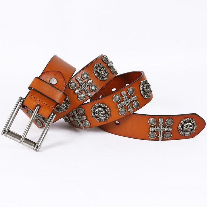Heavy Metal Rivet Skull Cross Pattern Leather Belt - image 20