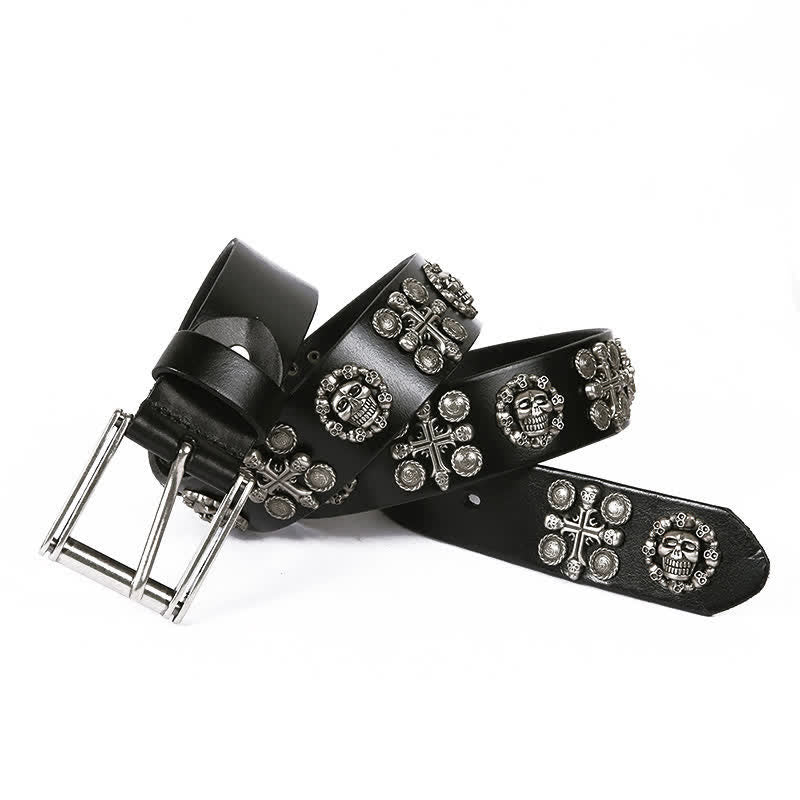 Heavy Metal Rivet Skull Cross Pattern Leather Belt - image 8