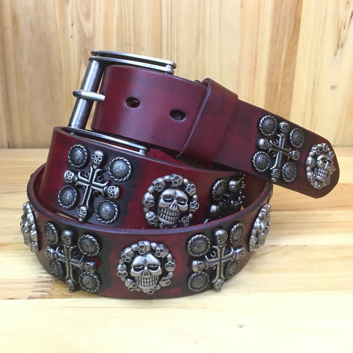 Heavy Metal Rivet Skull Cross Pattern Leather Belt - image 2