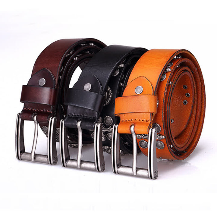 Heavy Metal Rivet Skull Cross Pattern Leather Belt - image 1