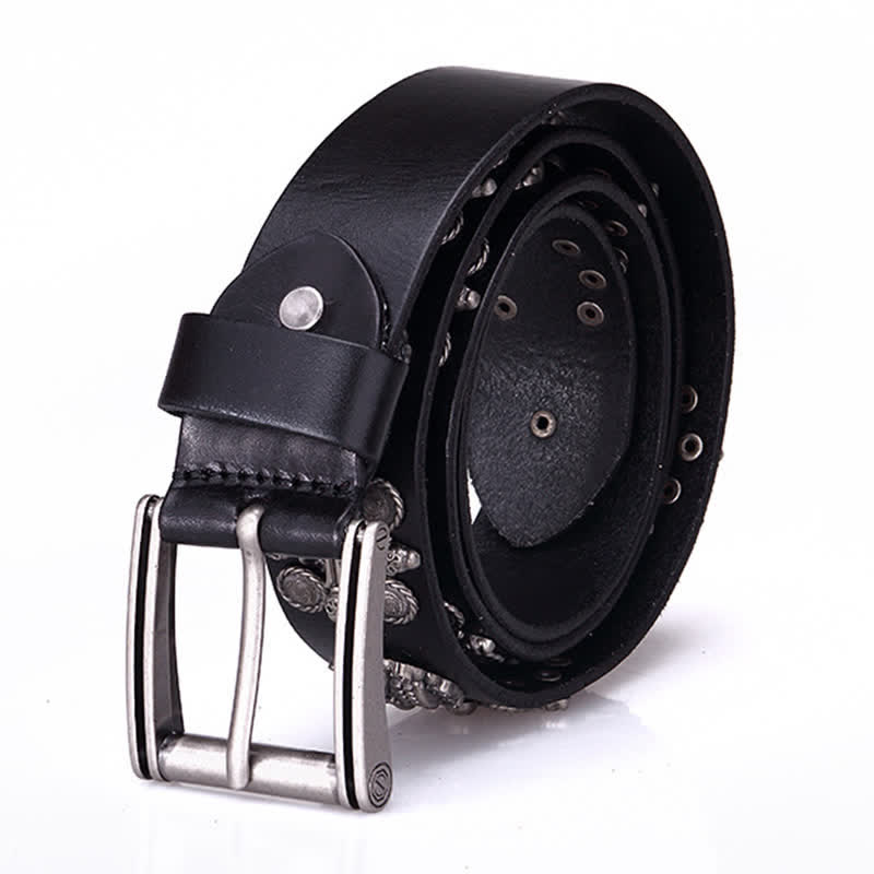 Heavy Metal Rivet Skull Cross Pattern Leather Belt - image 7