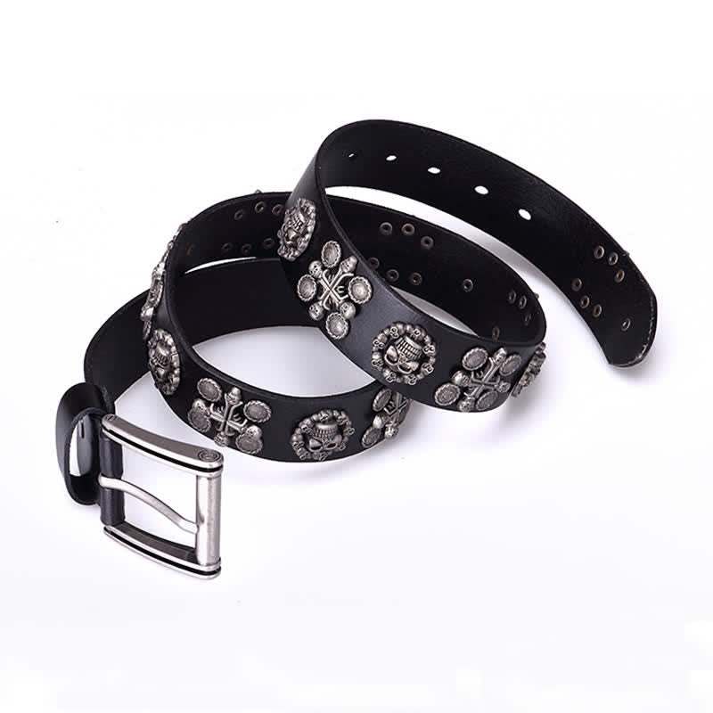 Heavy Metal Rivet Skull Cross Pattern Leather Belt - image 9