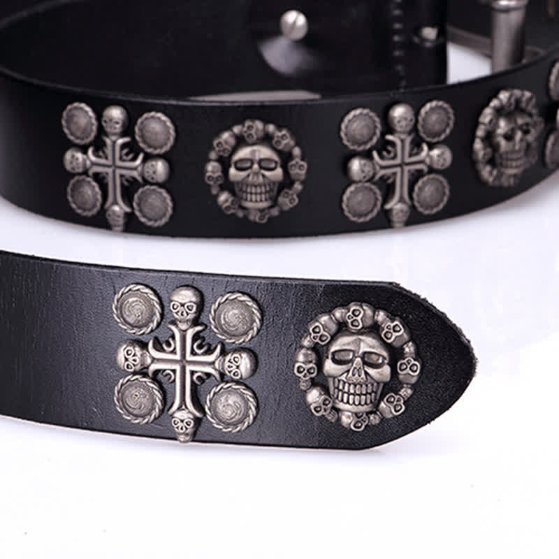 Heavy Metal Rivet Skull Cross Pattern Leather Belt - image 14