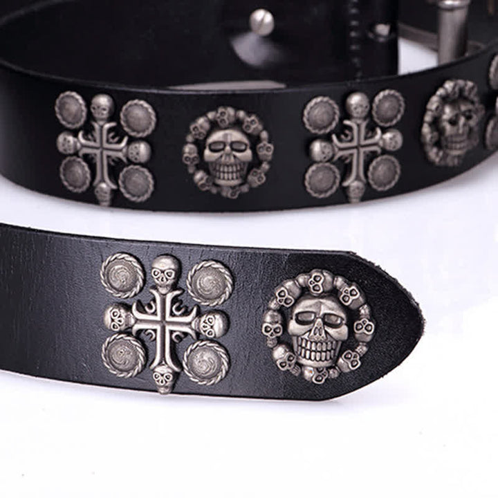 Heavy Metal Rivet Skull Cross Pattern Leather Belt - image 14