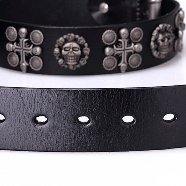 Heavy Metal Rivet Skull Cross Pattern Leather Belt - image 15