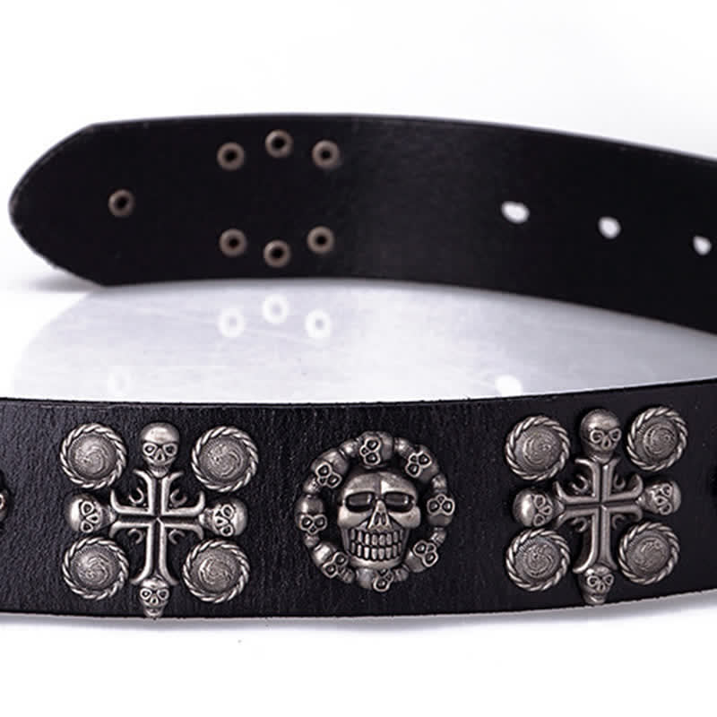 Heavy Metal Rivet Skull Cross Pattern Leather Belt - image 16