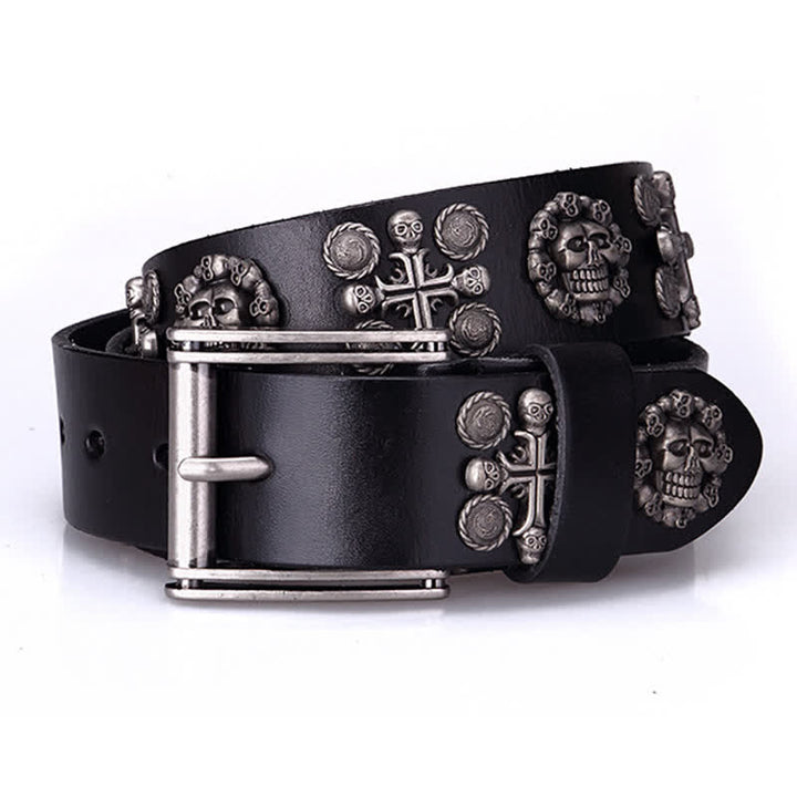 Heavy Metal Rivet Skull Cross Pattern Leather Belt - image 10